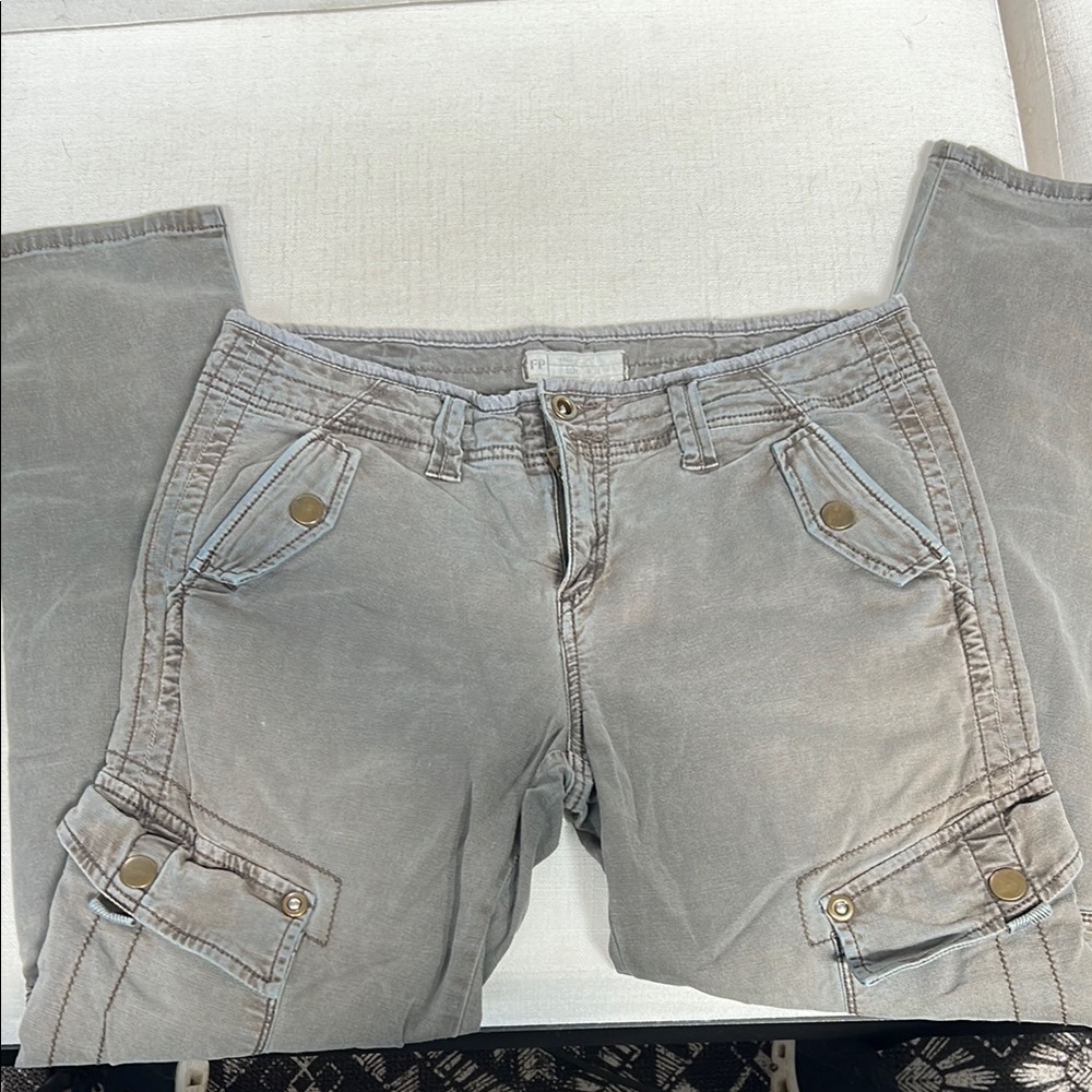 Free People Green/Gray Cargo Pants with Button Accents